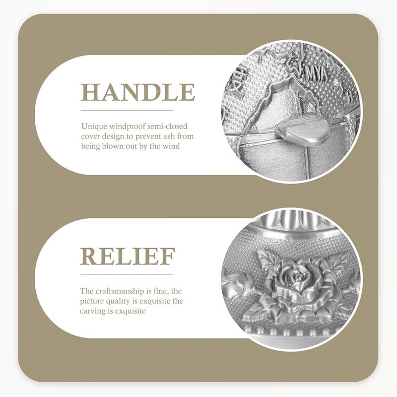 Antique Style Windproof Ashtray with Lid Desktop Storage Bucket for Office Home Smoking Decor Gift - Image 3